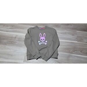 Psycho Bunny Sweatshirt Boys 10-12 M Olive Green Iridescent Bunny Skull Logo